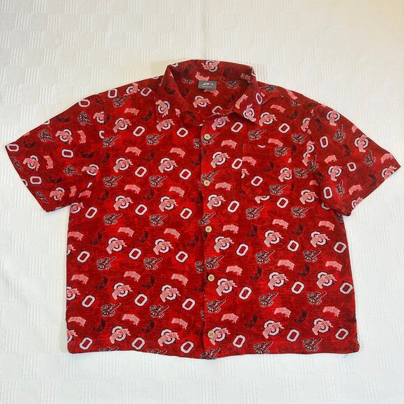 The Ohio State Buckeyes Mens L Hawaiian Shirt P2 by Pro Player VTG 100% Rayon - Picture 2 of 9